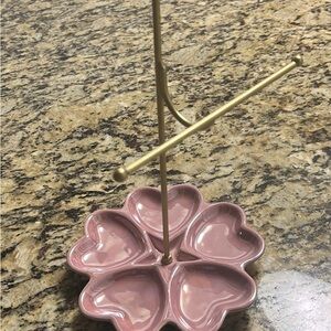 Pink Heart-Shaped Dish with Gold Stand